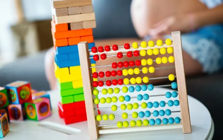 Colorful wooden educational toys for kindergarten, preschool or daycare.